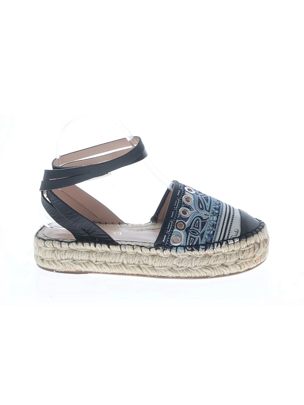 Emilio Pucci Black and Blue Patterned Espadrille Platform Sandal size 36